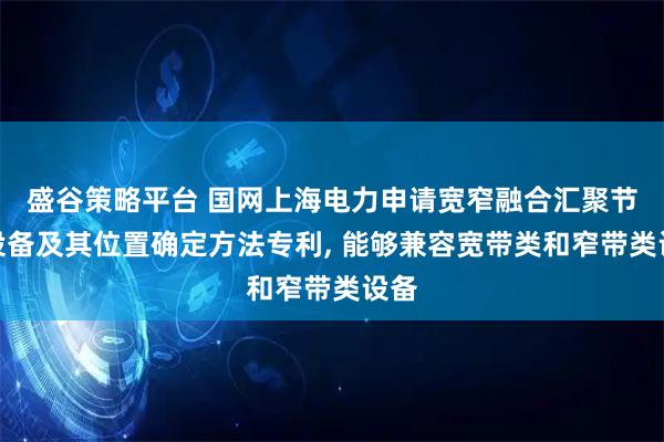 盛谷策略平台 国网上海电力申请宽窄融合汇聚节点设备及其位置确定方法专利, 能够兼容宽带类和窄带类设备